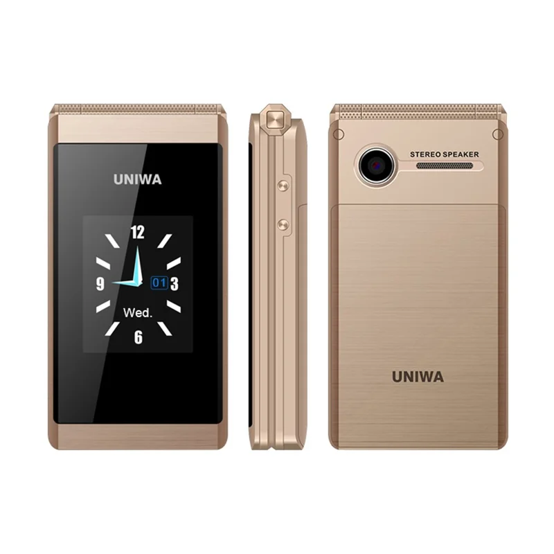 UNIWA X28 2.8-Inch Dual-Screen Display 2G Bar Phone - Gold / Language Pack D
