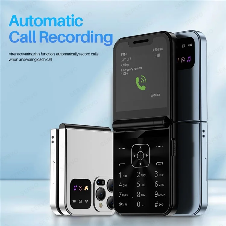 SERVO A50 Pro Dual SIM Flip 2G Bar Phone for Seniors - Black / Language 1