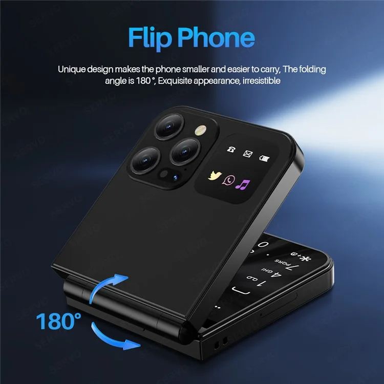 SERVO A50 Pro Dual SIM Flip 2G Bar Phone for Seniors - Black / Language 1