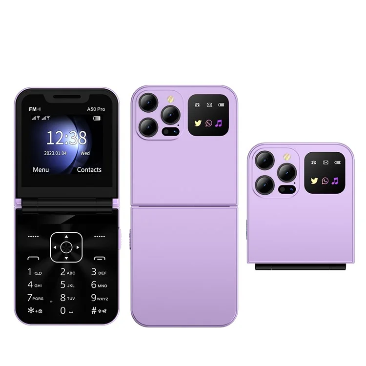 SERVO A50 Pro Dual SIM Flip 2G Bar Phone for Seniors - Purple / Language 1