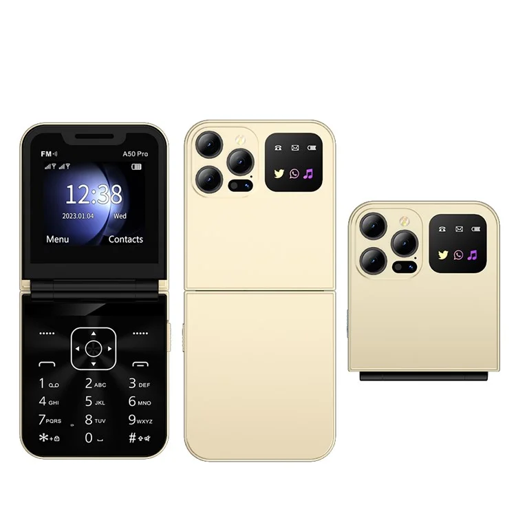 SERVO A50 Pro Dual SIM Flip 2G Bar Phone for Seniors - Yellow / Language 2