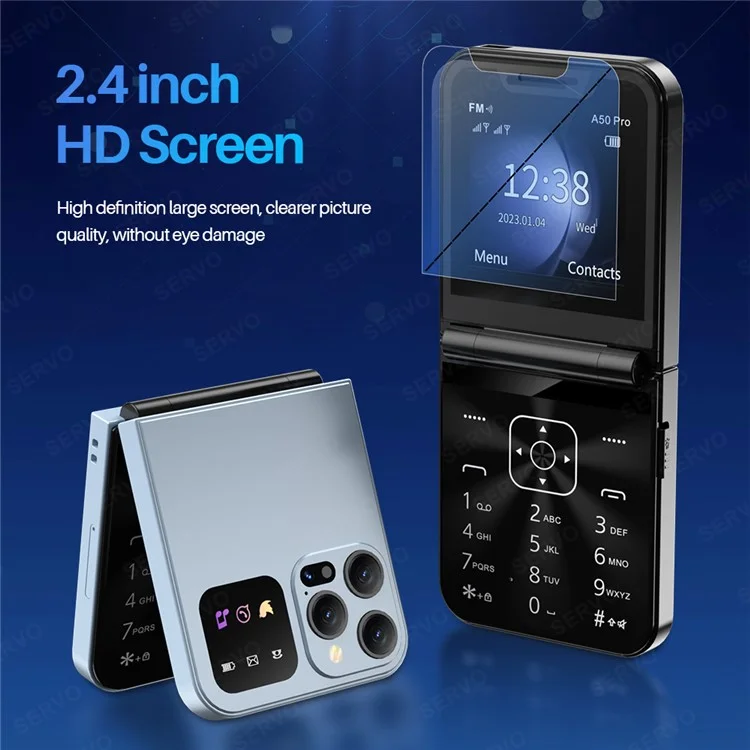 SERVO A50 Pro Dual SIM Flip 2G Bar Phone for Seniors - Yellow / Language 2