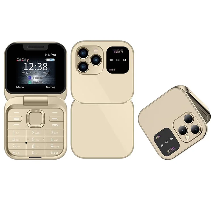 Miniphone SERVO i16 Pro - Dual SIM 2G 32MB+32MB Flip Foldable Phone - Gold