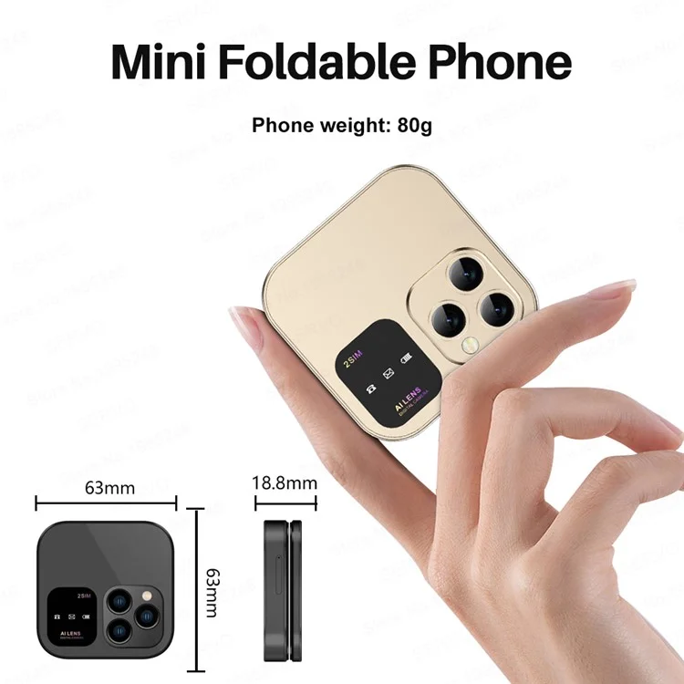Miniphone SERVO i16 Pro - Dual SIM 2G 32MB+32MB Flip Foldable Phone - Gold