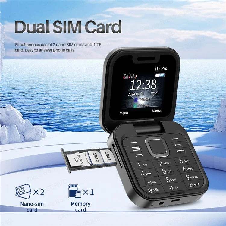Miniphone SERVO i16 Pro - Dual SIM 2G 32MB+32MB Flip Foldable Phone - Gold