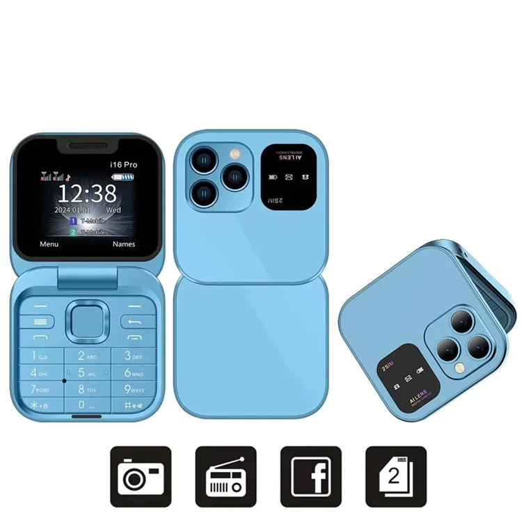 Миниатюрный телефон SERVO i16 Pro - Dual SIM 2G 32MB+32MB Раскладной складной телефон - Синий