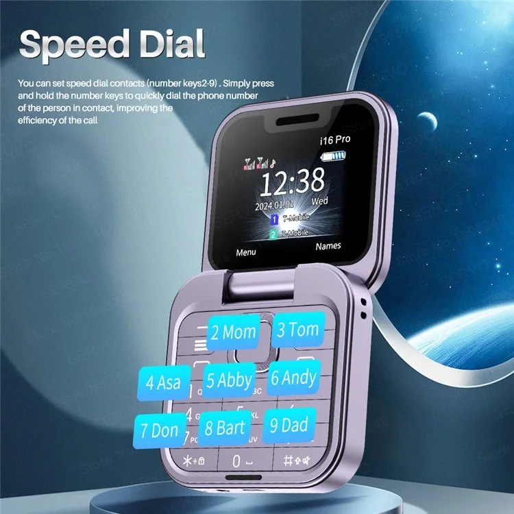Миниатюрный телефон SERVO i16 Pro - Dual SIM 2G 32MB+32MB Раскладной складной телефон - Синий