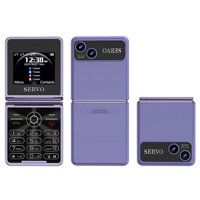 SERVO IP15 Flip Foldable 2G Phone 2.4 inch HD Screen - Purple / Language 1