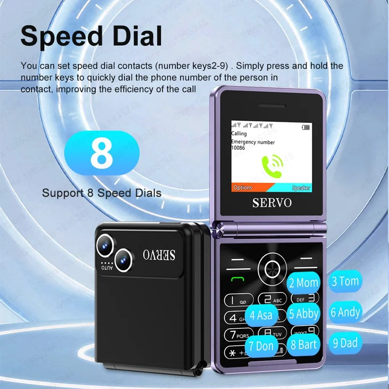 SERVO IP15 Flip Foldable 2G Phone 2.4 inch HD Screen - Purple / Language 1