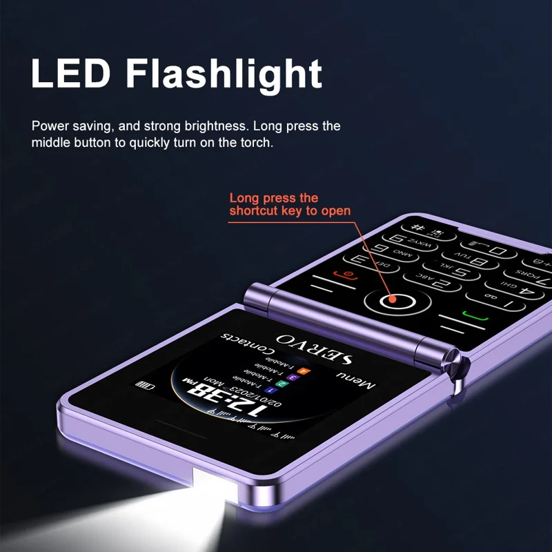 SERVO IP15 Flip Foldable 2G Phone 2.4 inch HD Screen - Purple / Language 1
