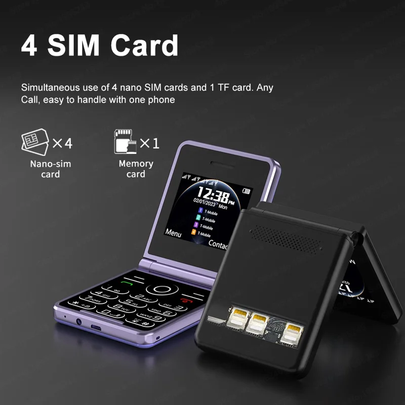 SERVO IP15 Flip Foldable 2G Phone 2.4 inch HD Screen - Purple / Language 1