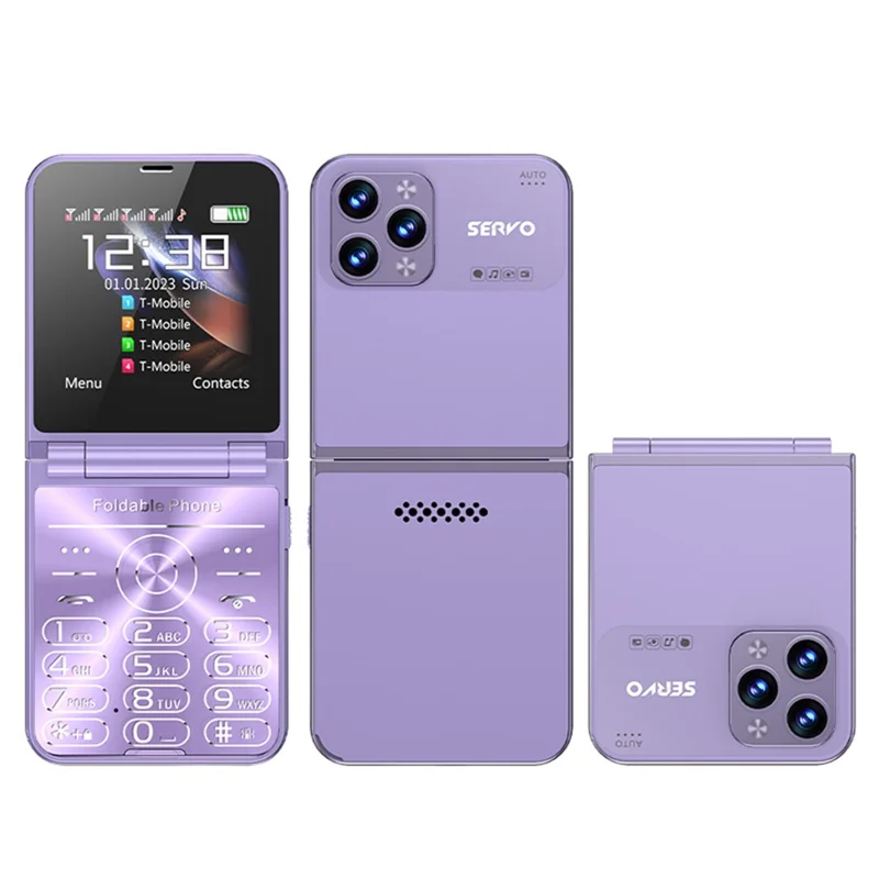 Servo Flilo7 Quad Sim Flip Pliable 2G Téléphone Pour Les Personnes Âgées - Violet