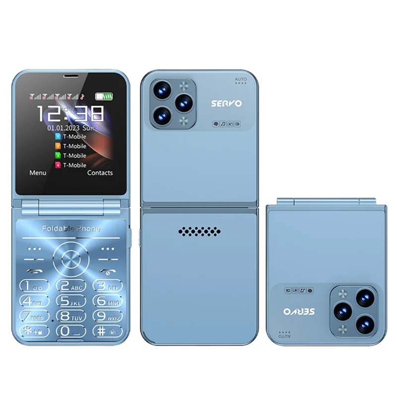SERVO Flilo7 Quad SIM Flip Foldable 2G Phone for Elderly - Blue