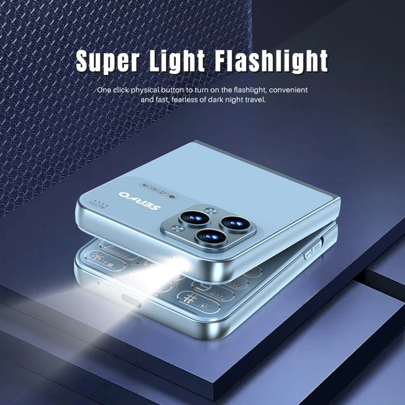 SERVO Flilo7 Quad SIM Flip Foldable 2G Phone for Elderly - Blue