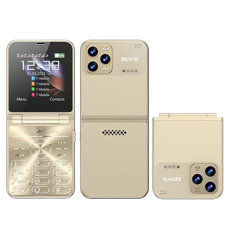 SERVO Flilo7 Quad SIM Téléphone Rabattable et Pliable 2G pour Personnes Âgées - Or 