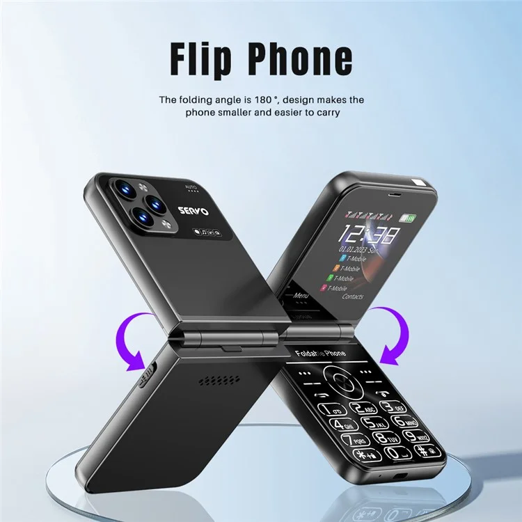 SERVO Flilo7 Quad SIM Téléphone Rabattable et Pliable 2G pour Personnes Âgées - Or 