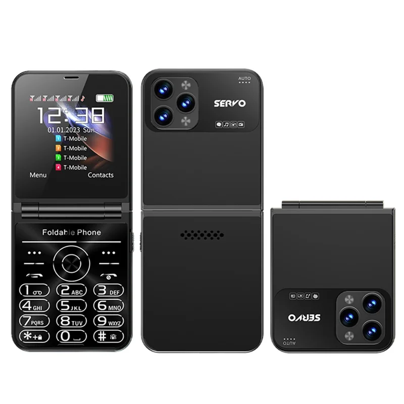 SERVO Flilo7 Quad SIM Flip Foldable 2G Phone for Elderly - Black