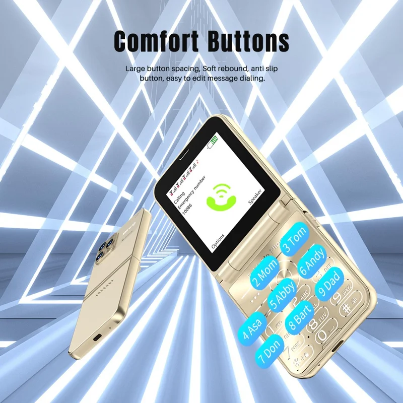 SERVO Flilo7 Quad SIM Flip Foldable 2G Phone for Elderly - Black