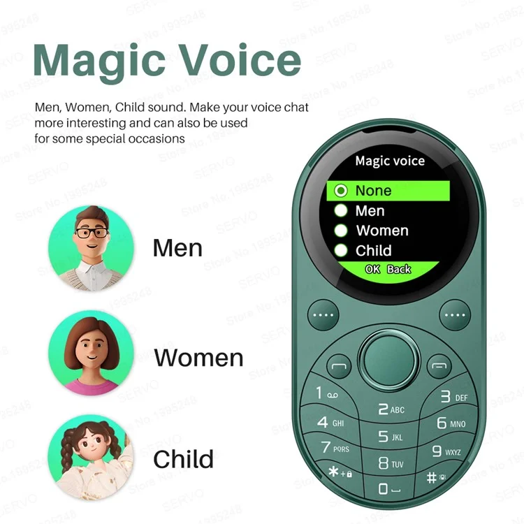 SERVO i15 Mini Dual SIM Miniature Circular 2G Feature Phone - Green