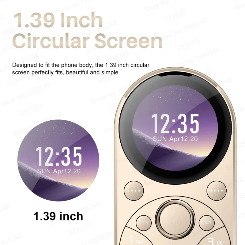 SERVO i15 Mini Dual SIM Miniatura Telefone Celular Circular 2G - Dourado