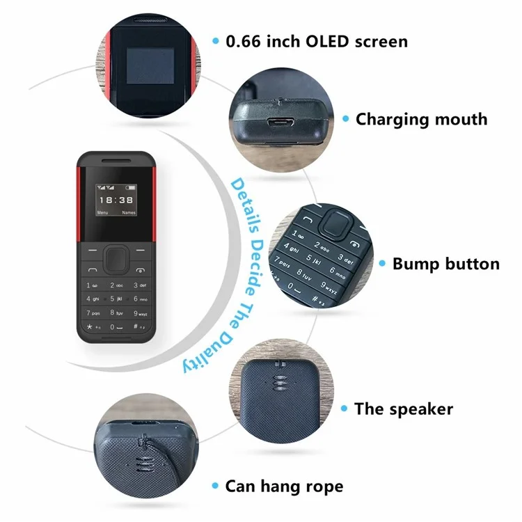 BM222 0.66-Inch Mini Dual SIM Standby Phone Portable Bar Phone - Preto / Vermelho