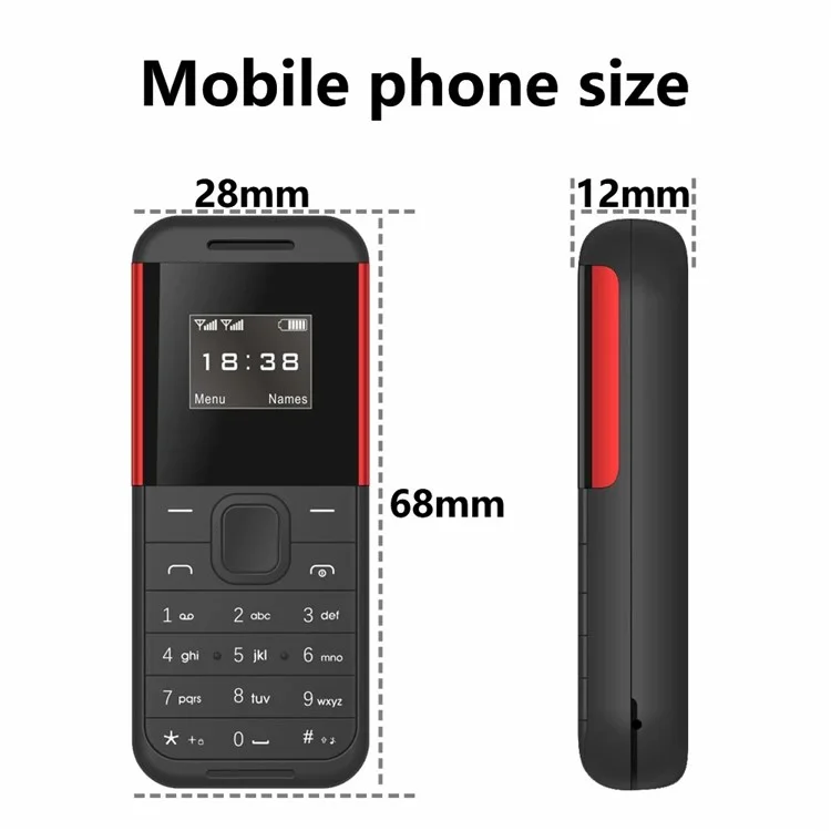 BM222 0.66 Pulgadas Mini Dual SIM Teléfono en Espera Barra Portátil Teléfono - Negro / Rojo