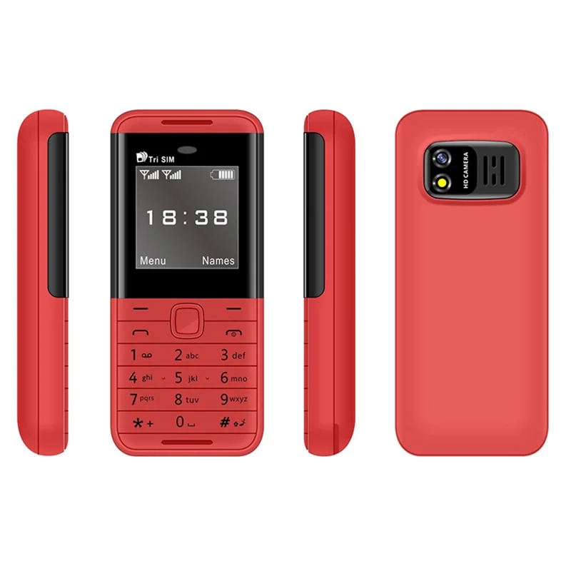BM5310 1.33-Inch Mini Triple SIM Standby Bar Phone Portable 2G Cell Phone - Red / Black