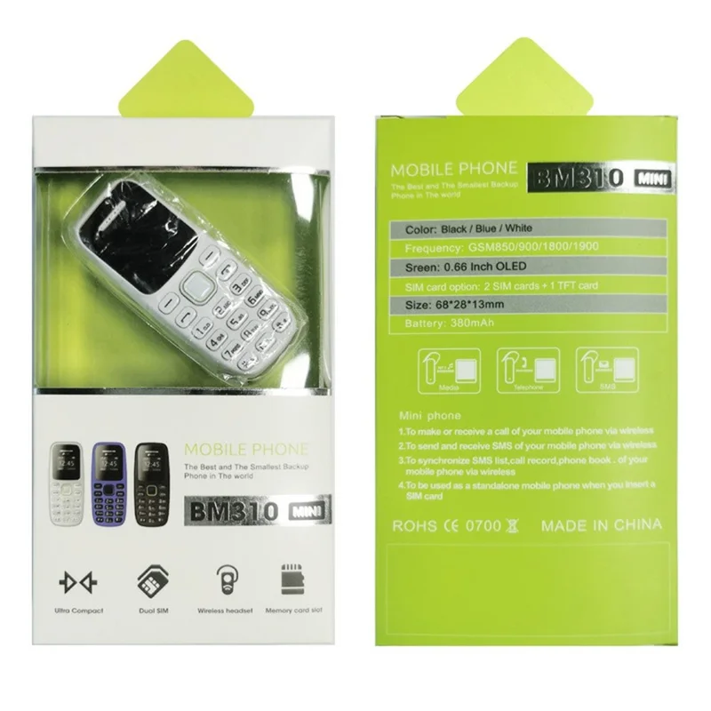 BM310 0.66-inch Screen 2G GSM Mobile Phone Dual-SIM Mini Bar Phone - White