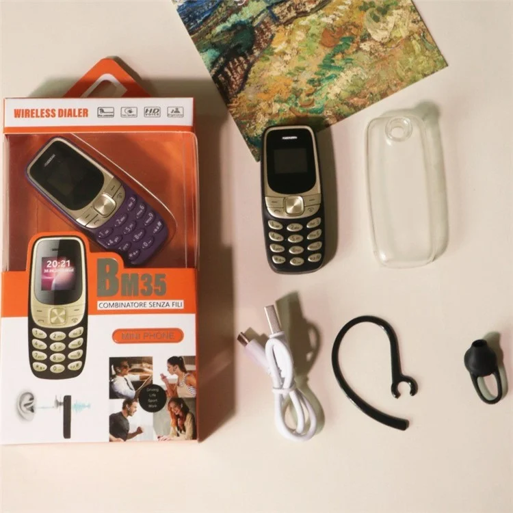BM35 2G 0.66-Inch Mini Dual SIM Standby Slim Cell Phone - Black / Gold