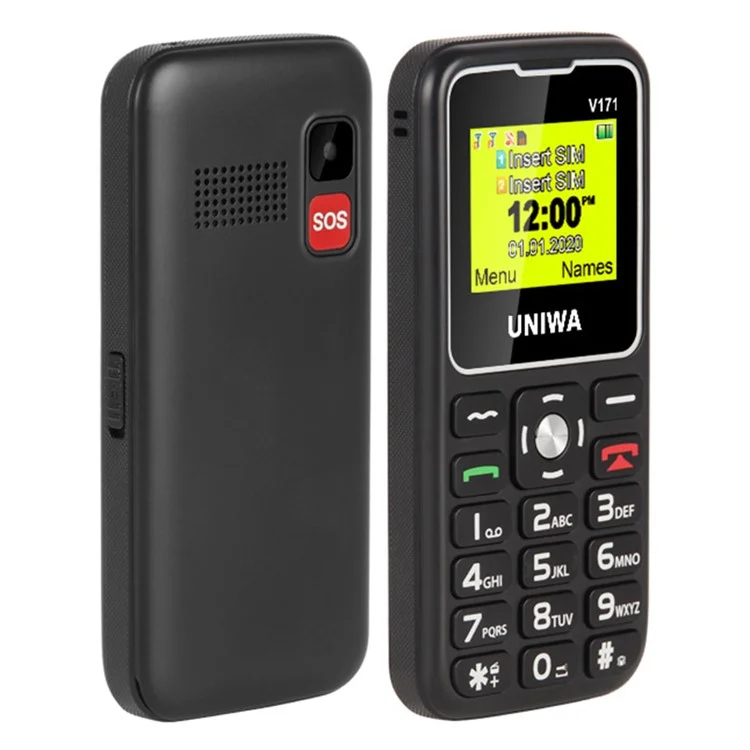 UNIWA V171 Dual-SIM 1,77-Zoll-Mobiltelefon 1000-mAh-Akku 2G-GSM-Mobiltelefon - Schwarz / US-Stecker