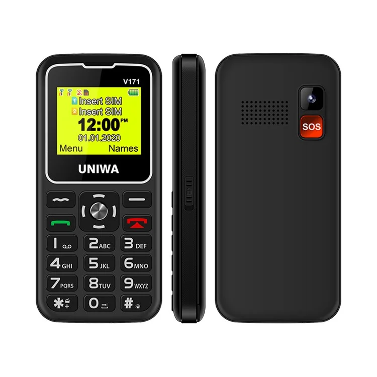UNIWA V171 Dual-SIM 1,77-Zoll-Mobiltelefon 1000-mAh-Akku 2G-GSM-Mobiltelefon - Schwarz / US-Stecker
