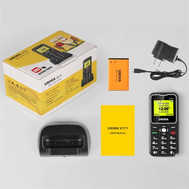UNIWA V171 Dual-SIM 1,77-Zoll-Mobiltelefon 1000-mAh-Akku 2G-GSM-Mobiltelefon - Schwarz / US-Stecker