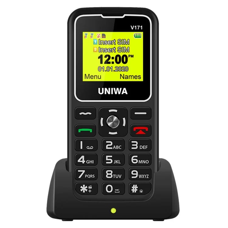 UNIWA V171 Dual-SIM 1,77-Zoll-Mobiltelefon 1000-mAh-Akku 2G-GSM-Mobiltelefon - Schwarz / US-Stecker