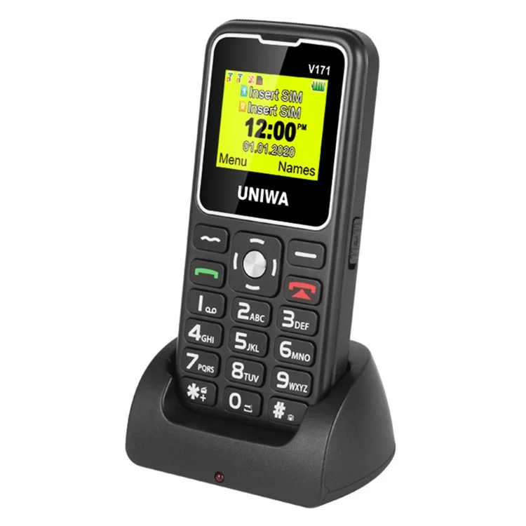UNIWA V171 Dual-SIM 1,77-Zoll-Mobiltelefon 1000-mAh-Akku 2G-GSM-Mobiltelefon - Schwarz / US-Stecker