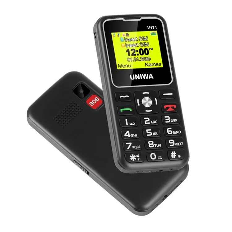 UNIWA V171 Dual-SIM 1,77-Zoll-Mobiltelefon 1000-mAh-Akku 2G-GSM-Mobiltelefon - Schwarz / US-Stecker