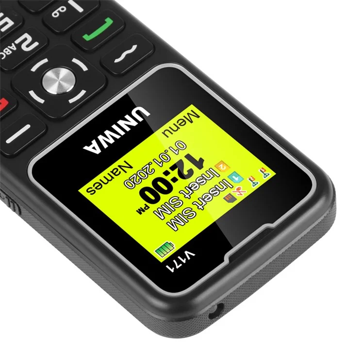 UNIWA V171 Dual-SIM 1,77-Zoll-Mobiltelefon 1000-mAh-Akku 2G-GSM-Mobiltelefon - Schwarz / US-Stecker