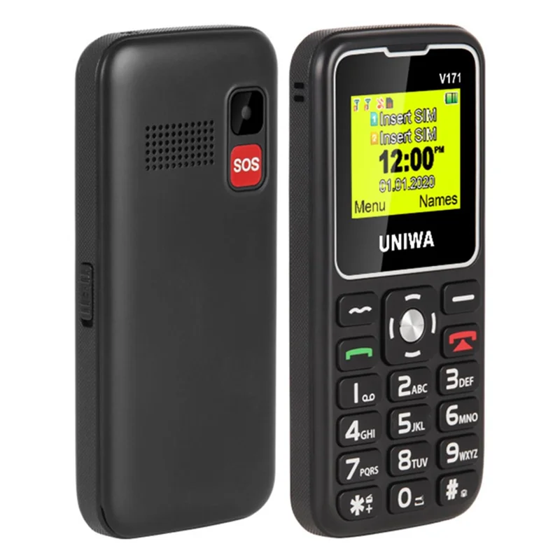 UNIWA V171 Dual SIM 1.77 inch Mobile Phone 1000mAh Battery 2G GSM Cellphone - Black / EU Plug