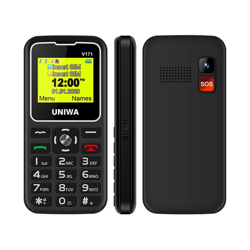 UNIWA V171 Dual SIM 1.77 inch Mobile Phone 1000mAh Battery 2G GSM Cellphone - Black / EU Plug