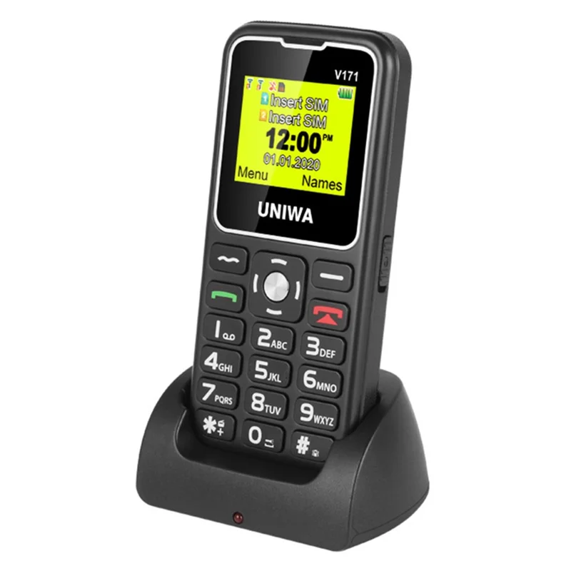 UNIWA V171 Dual SIM 1.77 inch Mobile Phone 1000mAh Battery 2G GSM Cellphone - Black / EU Plug