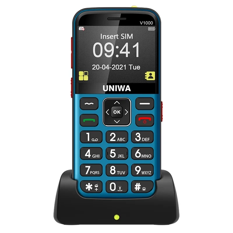 UNIWA V1000 4G Cellphone 2.31-inch 0.3MP Camera Big Button Bar Phone, EU Version - Blue / US Plug