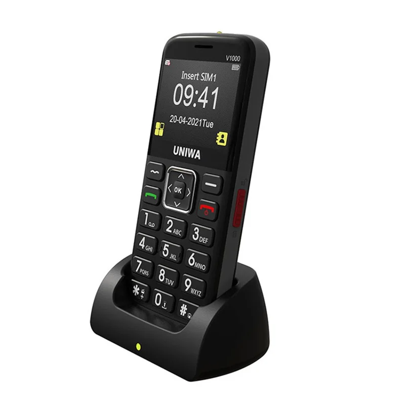 UNIWA V1000 4G Telefone Celular 2.31-polegadas 0.3MP Câmera Tecla Grande Barra de Telefone, Versão Europeia - Preto / Plugue do Reino Unido
