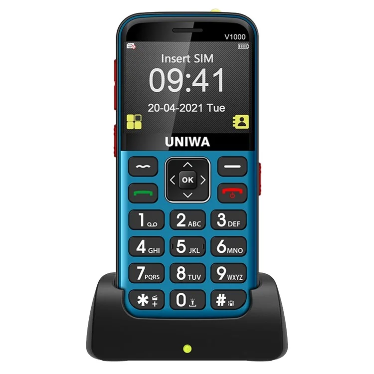 UNIWA V1000 4G Cellphone 2.31-inch 0.3MP Camera Big Button Bar Phone, EU Version - Blue / UK Plug