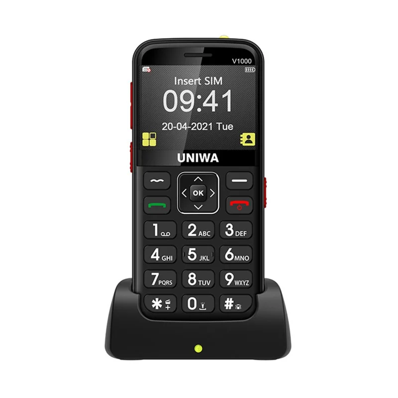 UNIWA V1000 4G Cellphone 2.31-inch 0.3MP Camera Big Button Bar Phone, EU Version - Black / AU Plug