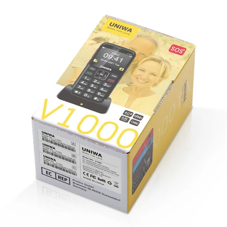 UNIWA V1000 4G 2.31 Pollici Grandi Pulsanti Telefono Cellulare per Anziani Big Button Bar Phone Versione US