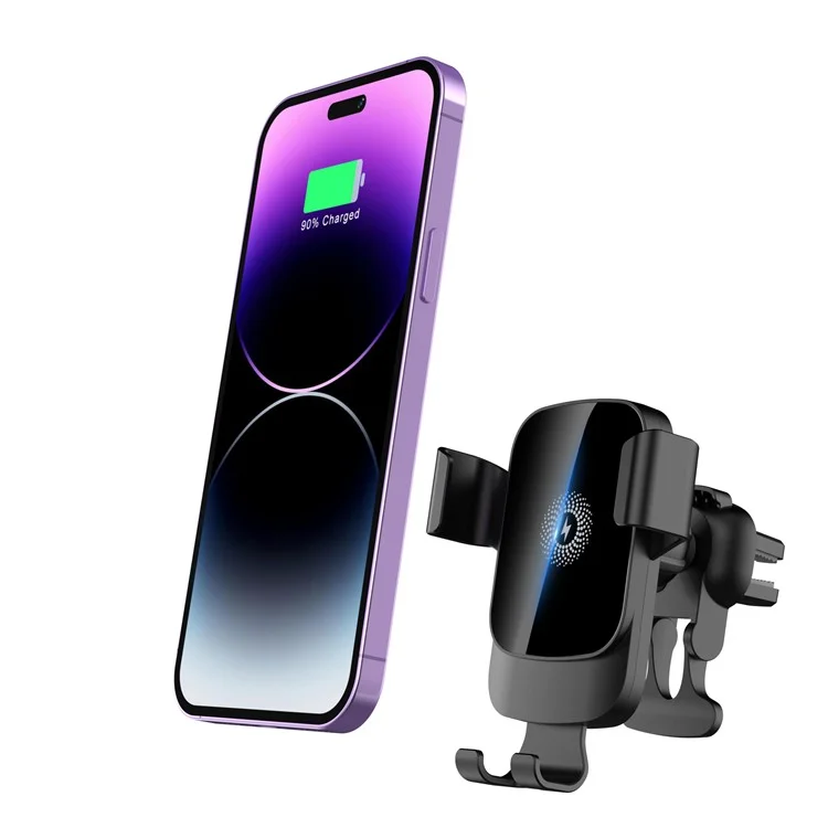 CF96 15W Car Air Vent Qi Wireless Charger Gravity Linkage Vehicle Phone Charging Bracket - Black