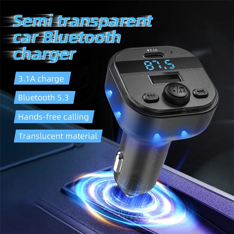 C1 Car Bluetooth-compatible MP3 Player Adapter Hands-free Charging Station with USB+Type-C Ports