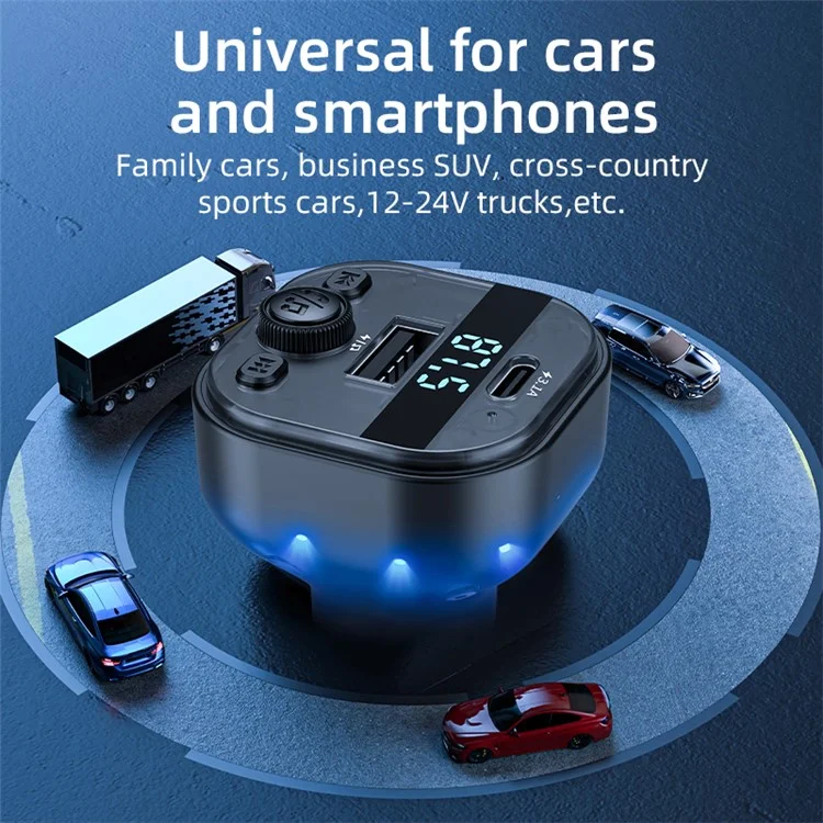 C1 Car Bluetooth-compatible MP3 Player Adapter Hands-free Charging Station with USB+Type-C Ports