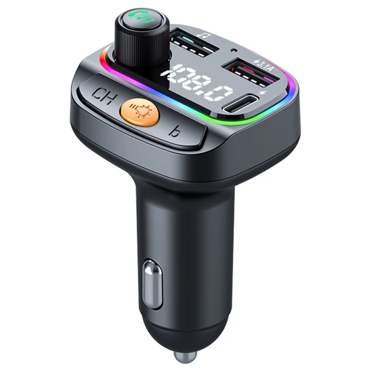 C2 Multifunctional Bluetooth MP3 Player Type-C+2 USB Car Charger con Luce Ambiente