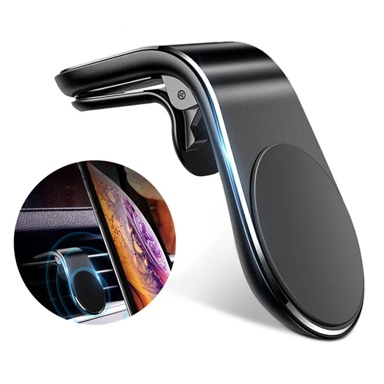 F3 Magnetischer L-Typ Handyhalter Autobelüftungshalterung Smartphone-Ständer Clip-Halterung - Schwarz
