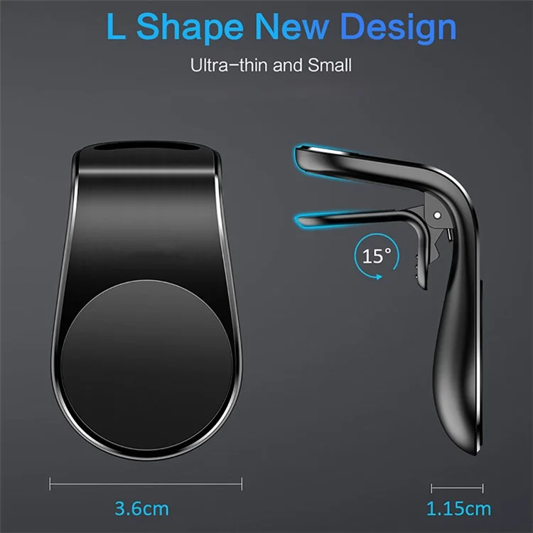 F3 Magnetischer L-Typ Handyhalter Autobelüftungshalterung Smartphone-Ständer Clip-Halterung - Schwarz